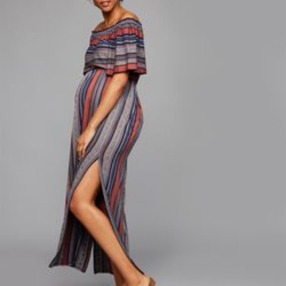 BCBG Charla Striped Off-The-Shoulder Maxi Dress - Picture 4 of 4